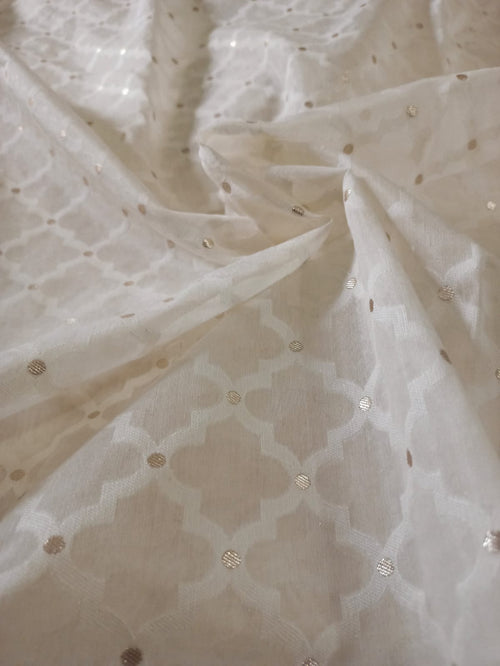 Handwoven Cotton by Silk Chanderi Jamdani Inspired Jaal Zari Butti Fabrics