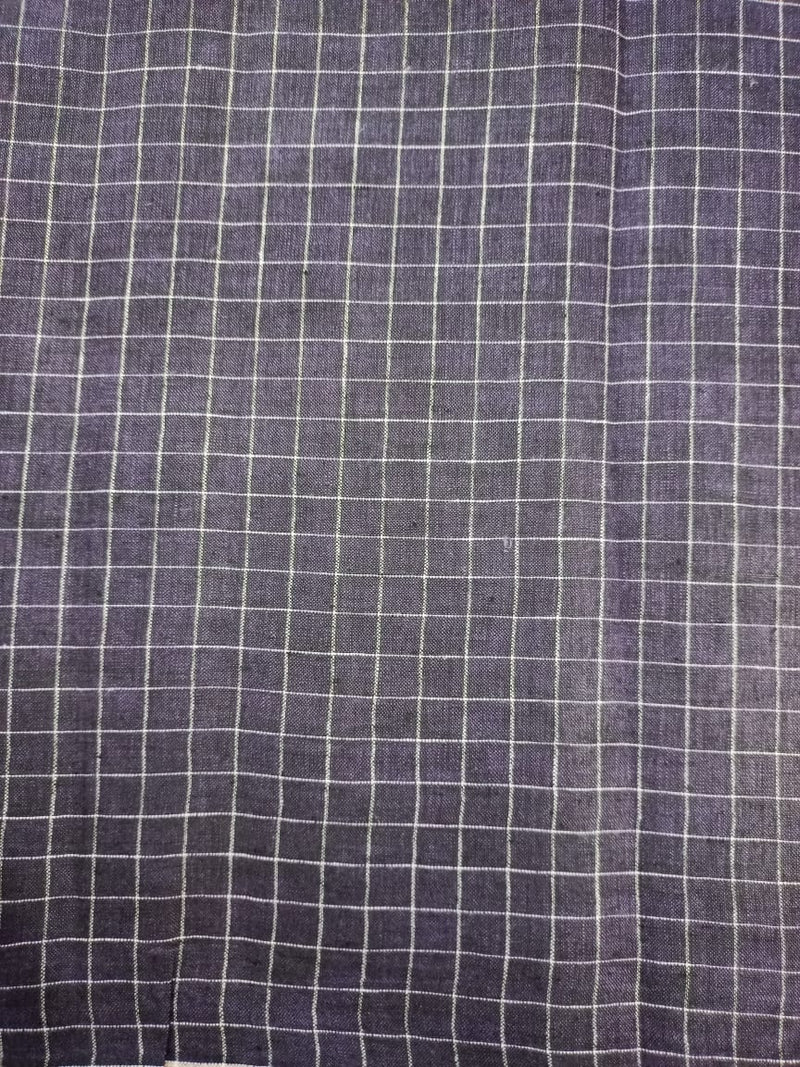 Pure Linen Chambray Twill Weave Checkered Fabric