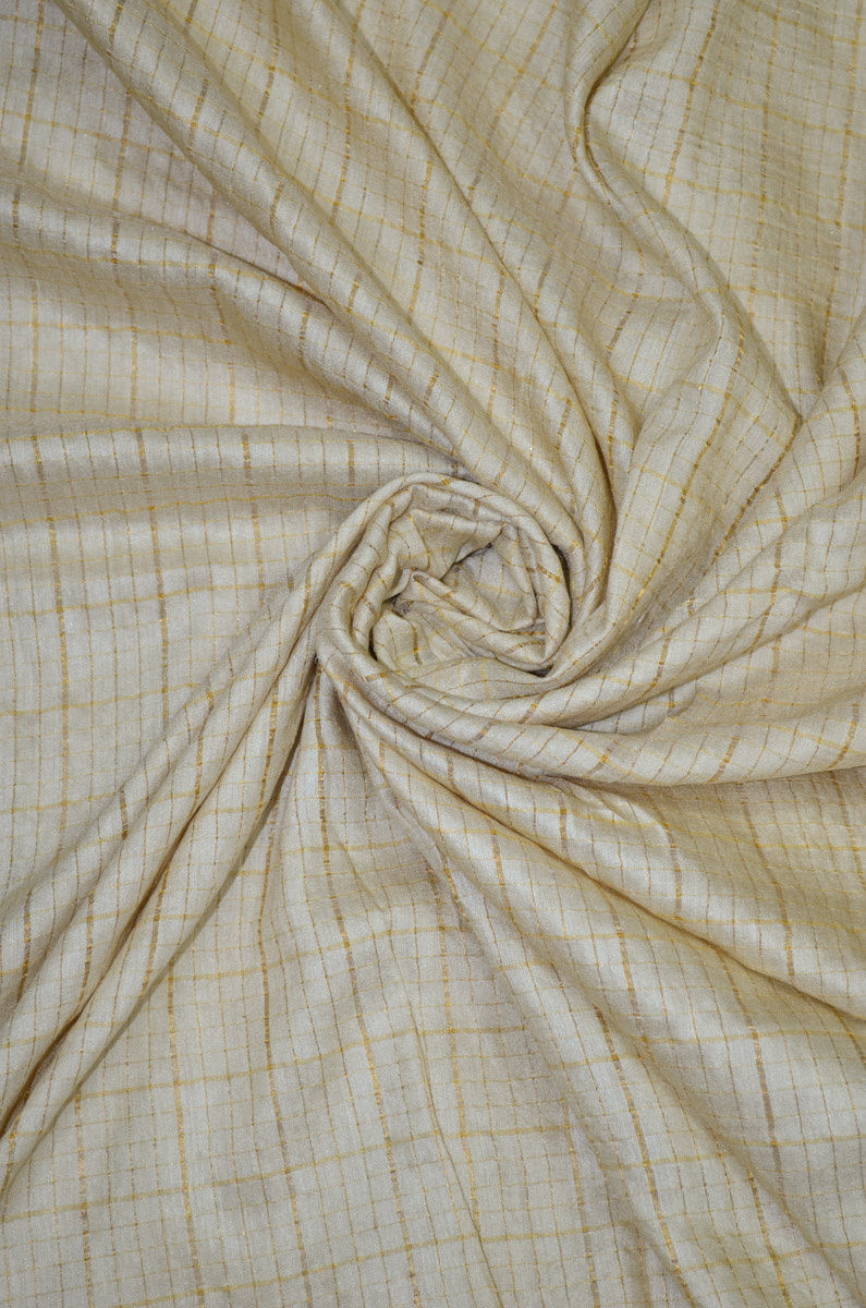 100% Pure Muga Tussar Handloom Checkered Silk Fabric