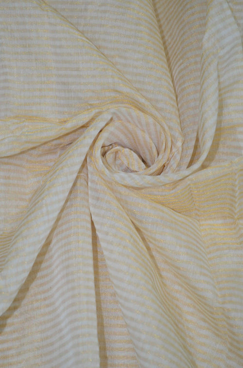 Handloom Pure Chanderi Tissue Striped Zari Based Kurta Piece With A Tissue Based Plain Chanderi  Matching Lower