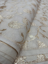 Handwoven Cotton by Silk Chanderi Jamdani Inspired Jaal Weaving Zari Butti Fabrics