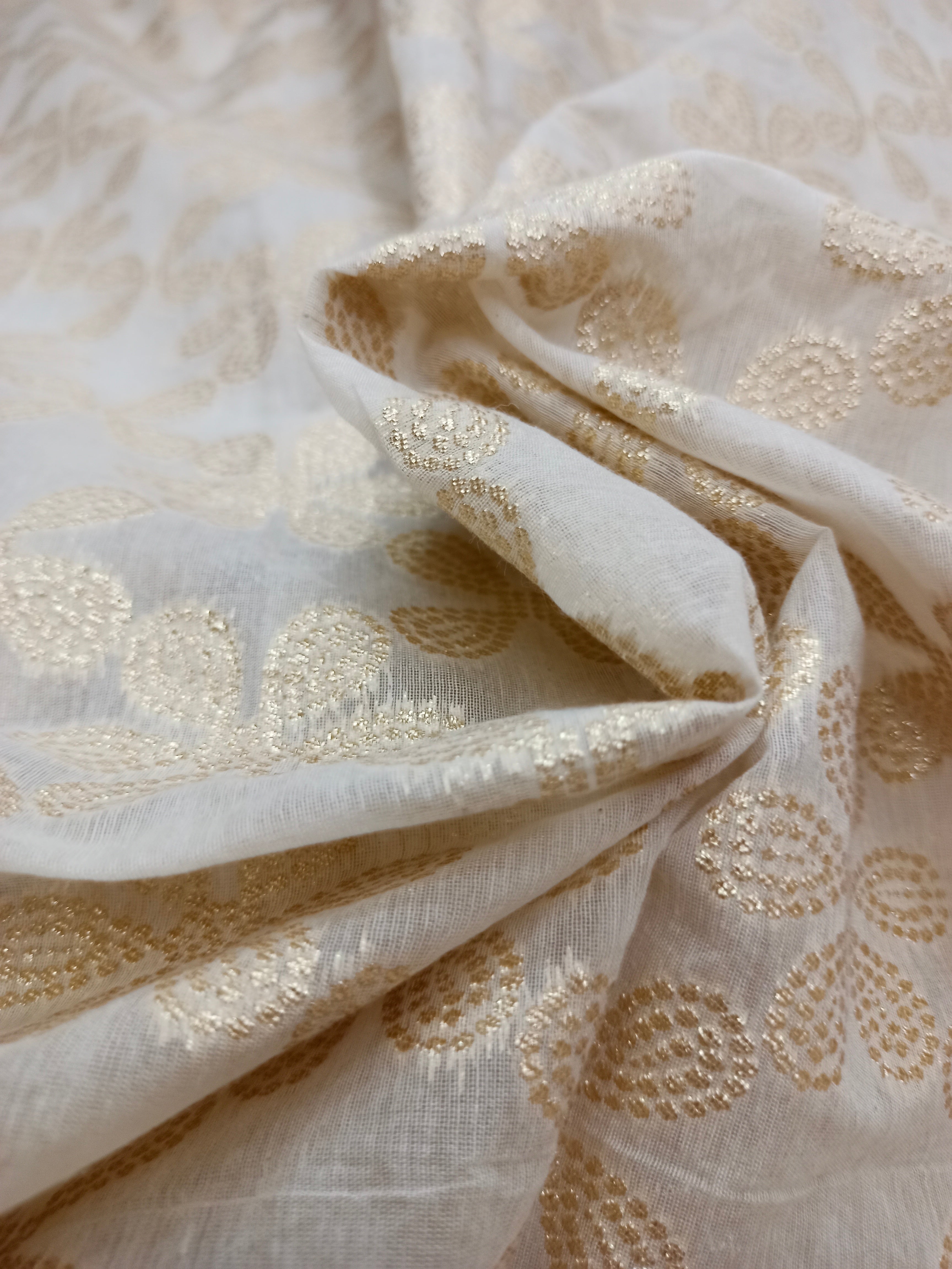 Handwoven Cotton by Silk Chanderi Jamdani Inspired Jaal Weaving Zari B ...
