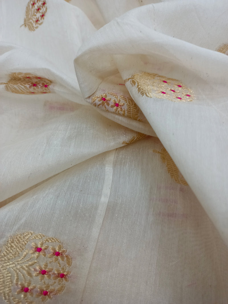 Handwoven Cotton by Silk Chanderi Minutely Woven Jadau Inspired Zari Butti Fabrics