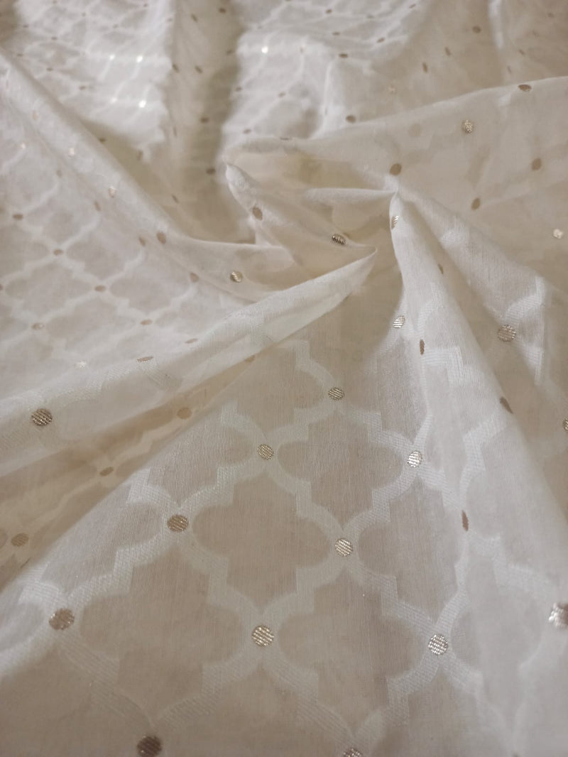 Handwoven Cotton by Silk Chanderi Jamdani Inspired Jaal Zari Butti Fabrics