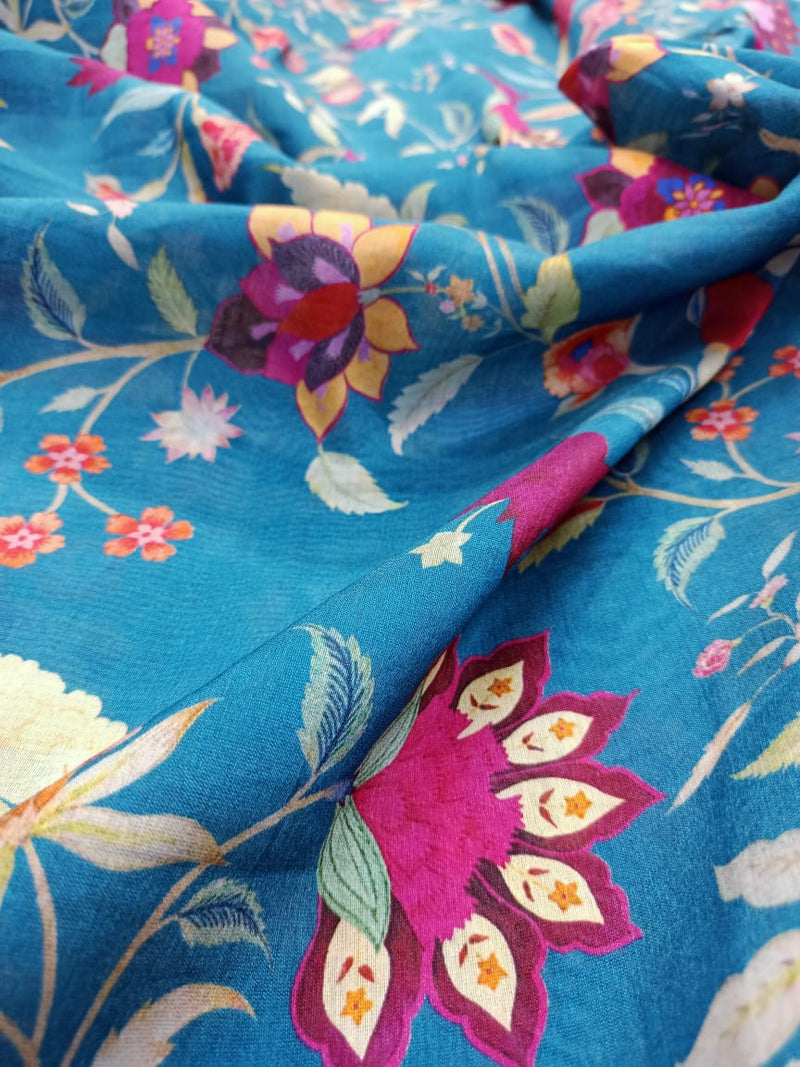 Handloom Pure Silk Soft Chanderi Digital Printed Fabric