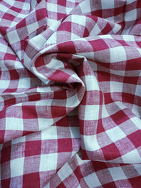 Pure Linen Chambray Twill Weave Checkered Fabric