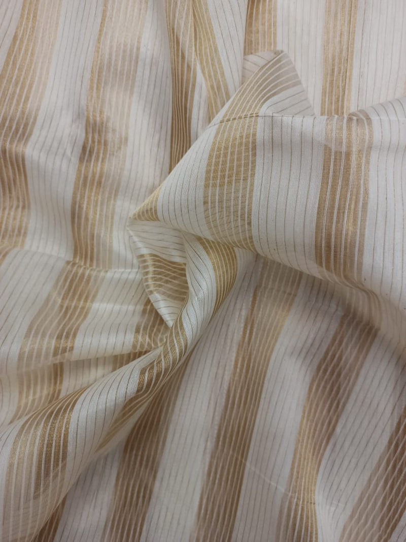 Mercerized Handloom Pure Silk Chanderi Striped Fabric