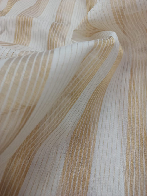 Mercerized Handloom Pure Silk Chanderi Striped Fabric