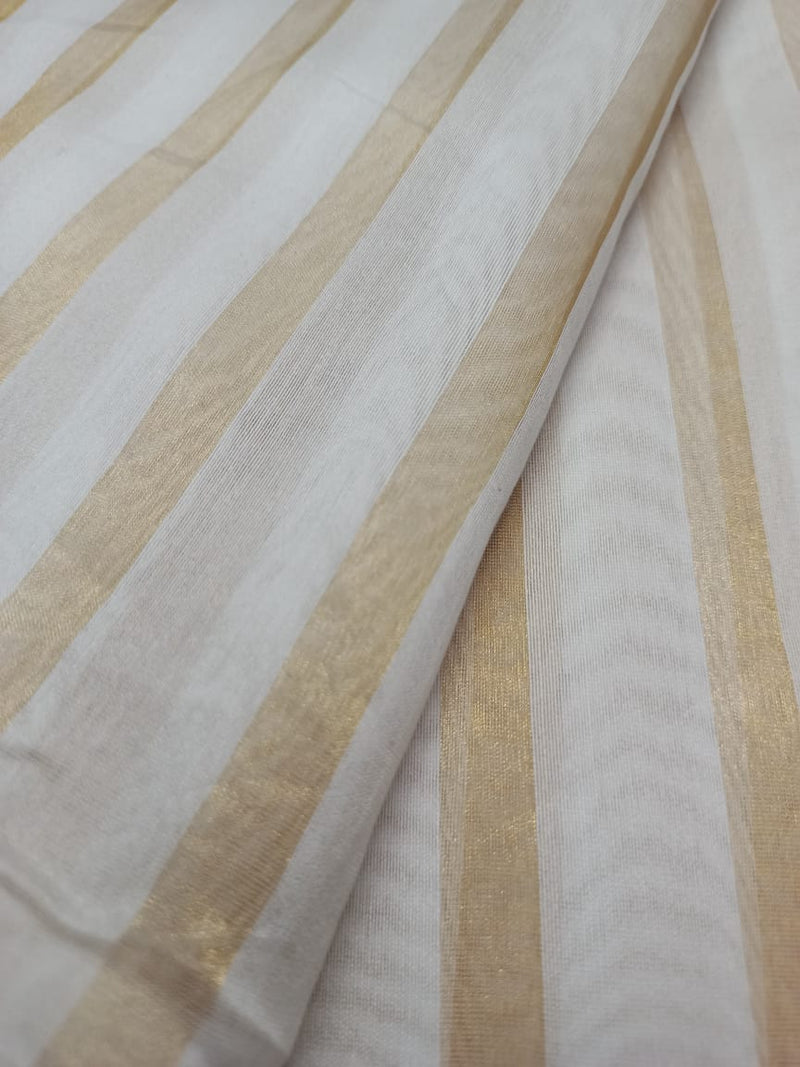 Mercerized Handloom Pure Silk Chanderi Striped Fabric