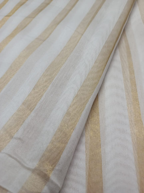 Mercerized Handloom Pure Silk Chanderi Striped Fabric