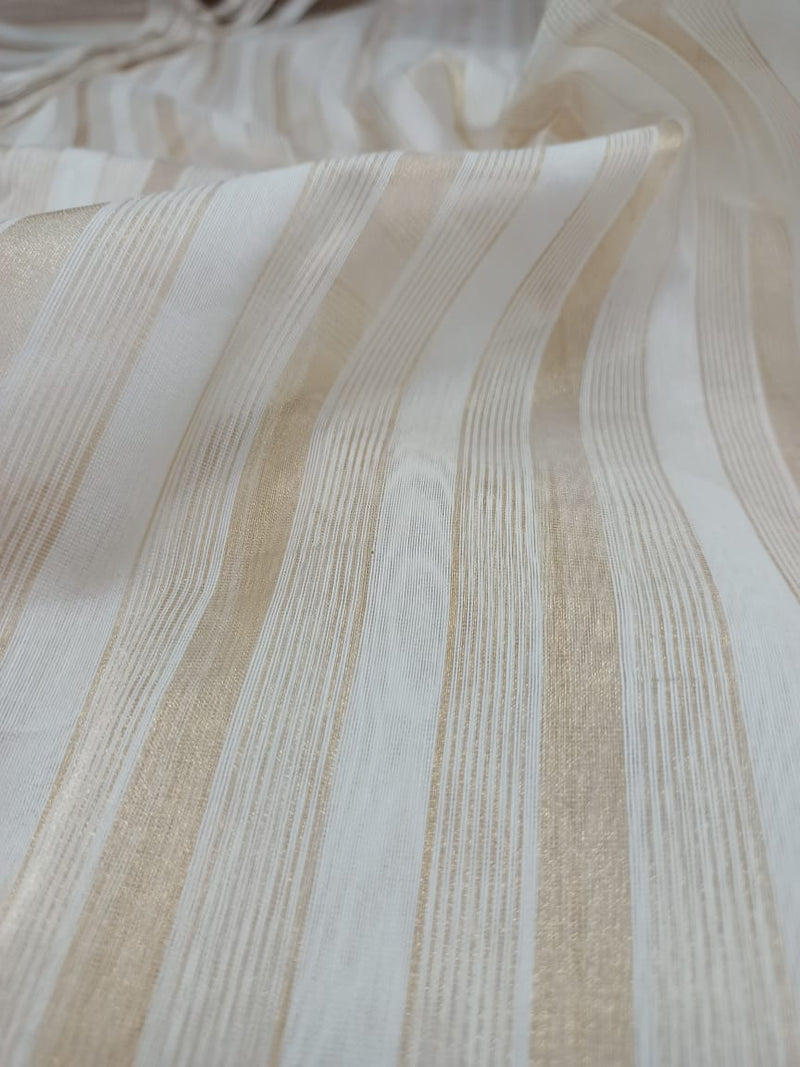 Mercerized Handloom Pure Silk Chanderi Striped Fabric