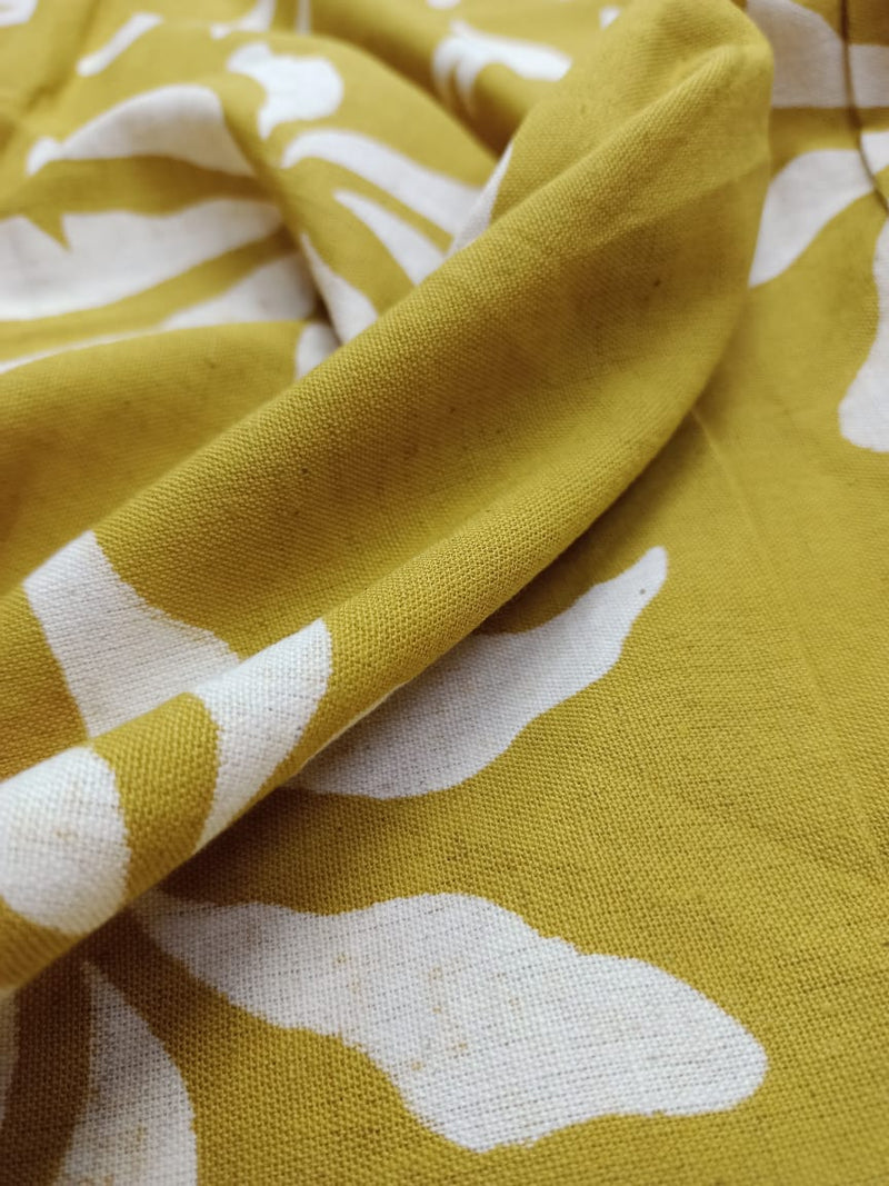 Cotton Linen Semi-Handloom Screen Printed Fabric