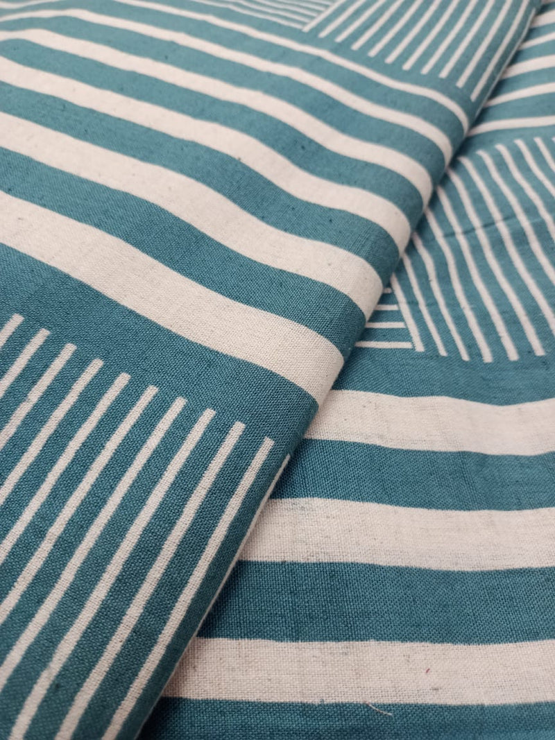 Cotton Linen Semi-Handloom Screen Printed Fabric