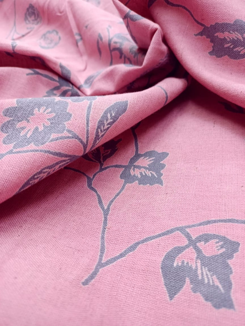 Cotton Linen Semi-Handloom Screen Printed Fabric