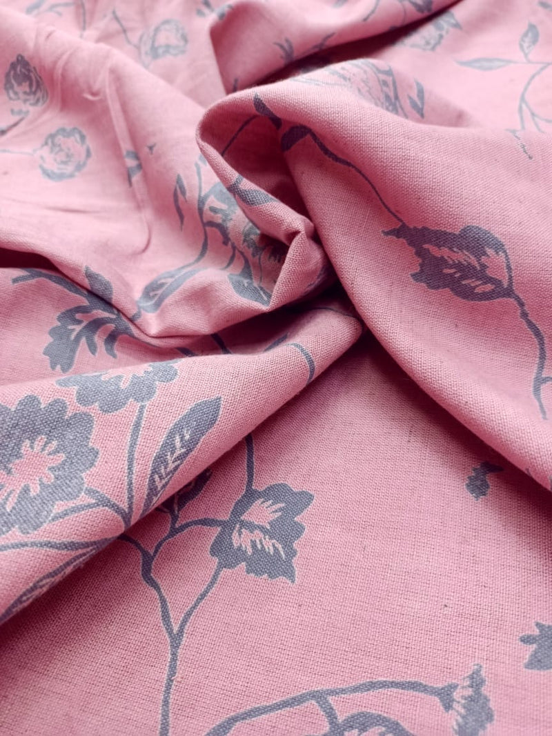 Cotton Linen Semi-Handloom Screen Printed Fabric