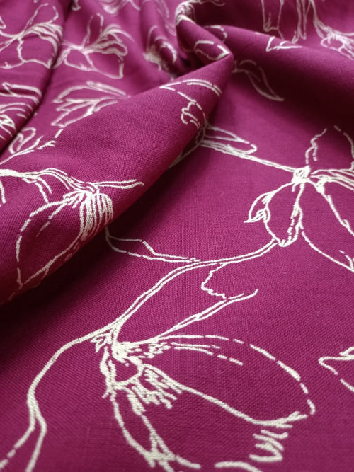 Cotton Linen Semi-Handloom Screen Printed Fabric