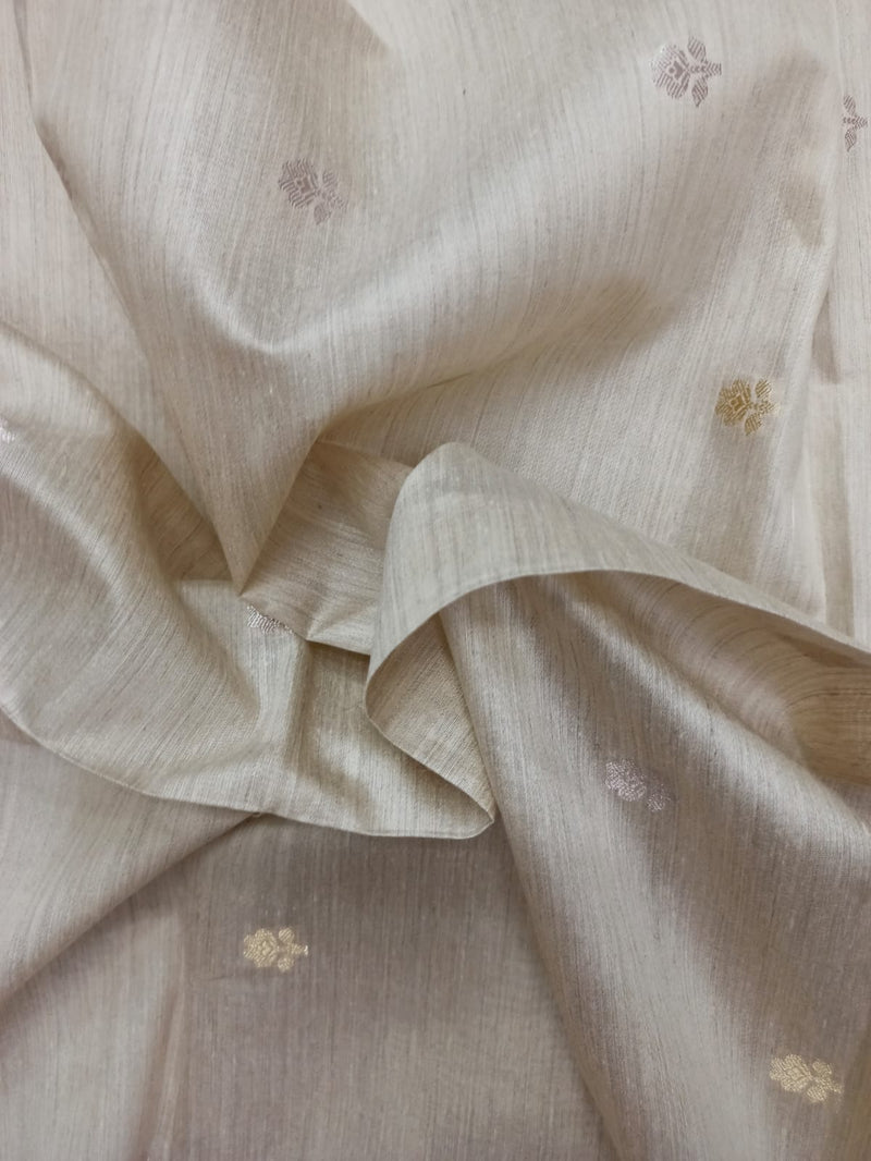 100% Pure Muga Tussar Silk Handloom With Minutely Woven Buttis