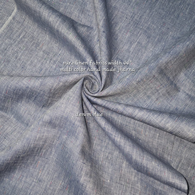 Handwoven Pure Linen 80 Lea Jharna Design Fabric (Denim Blue)