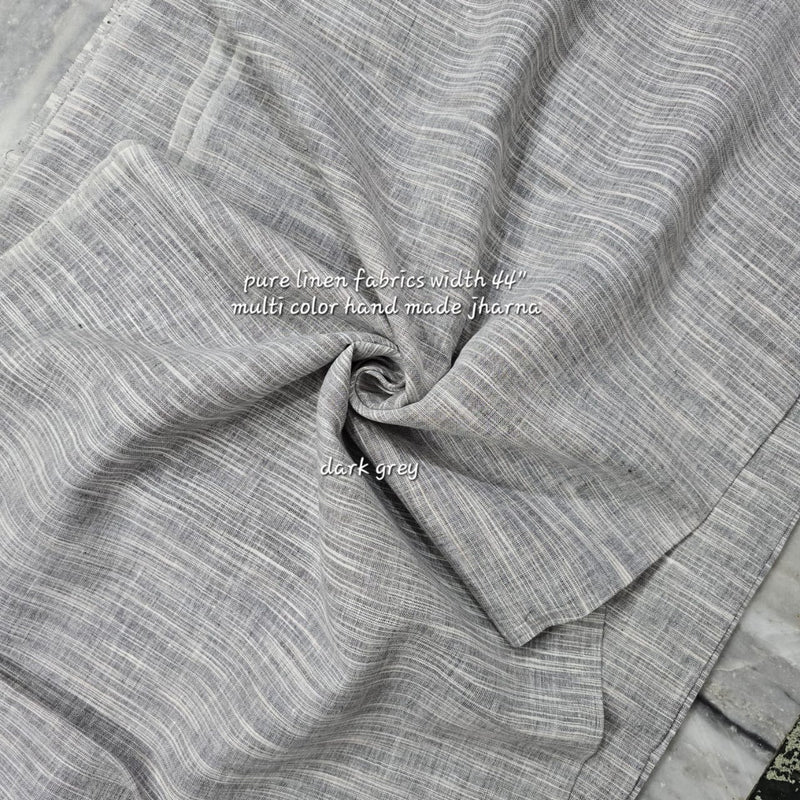 Handwoven Pure Linen 80 Lea Jharna Design Fabric (Dark Grey)