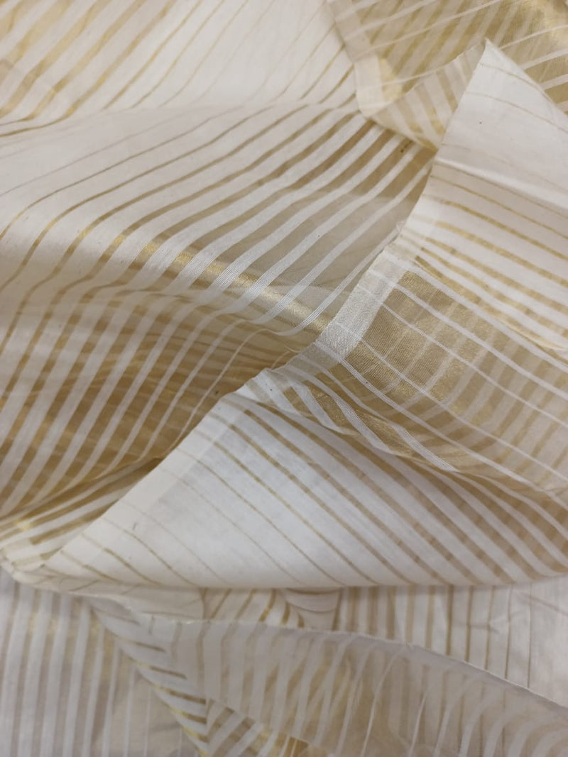 Mercerized Handloom Pure Silk Chanderi Striped Fabric