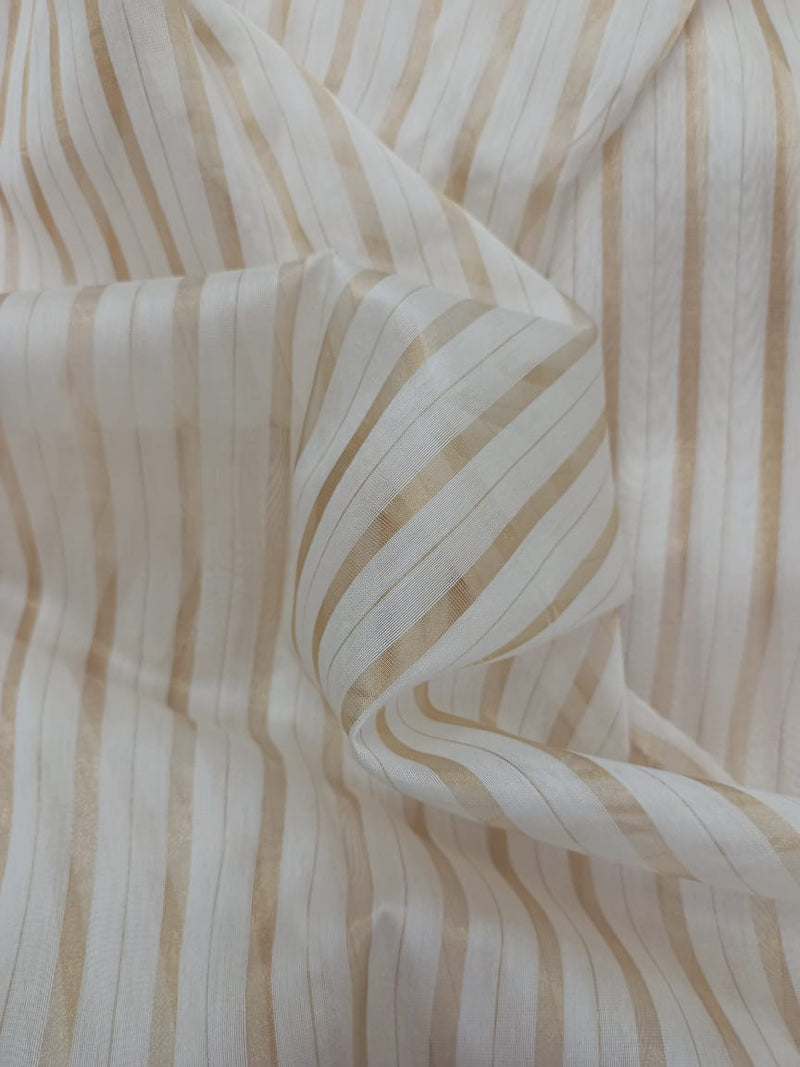 Mercerized Handloom Pure Silk Chanderi Striped Fabric