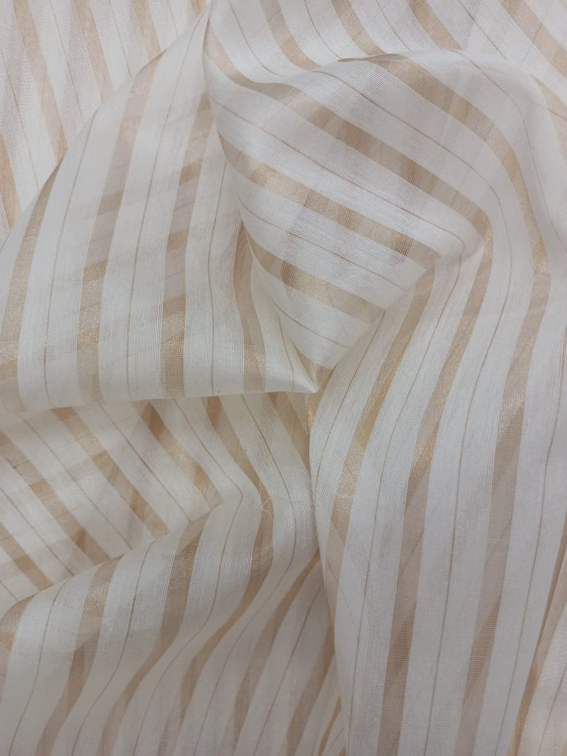 Mercerized Handloom Pure Silk Chanderi Striped Fabric