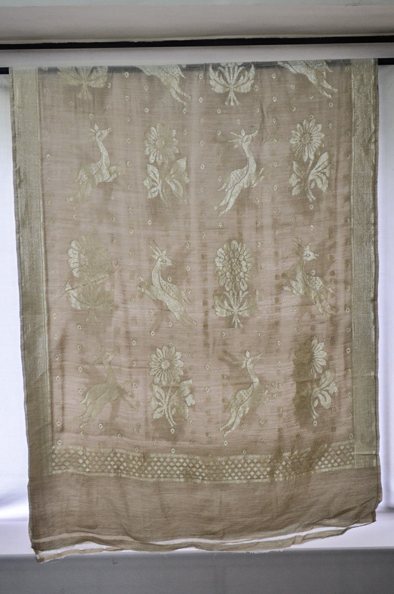 100% Pure Super Soft Muga Tussar Handloom All Over Jaal Woven Butti Silk Dupatta ( This dupatta is a pure silk handloom product in its natural muga color can be dyed on prior request) For dyeing information please call us at 9930655009