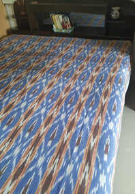 Pure Handloom Mercerised Cotton Double Ikat Full Size Bedsheet (Without pillow Covers)