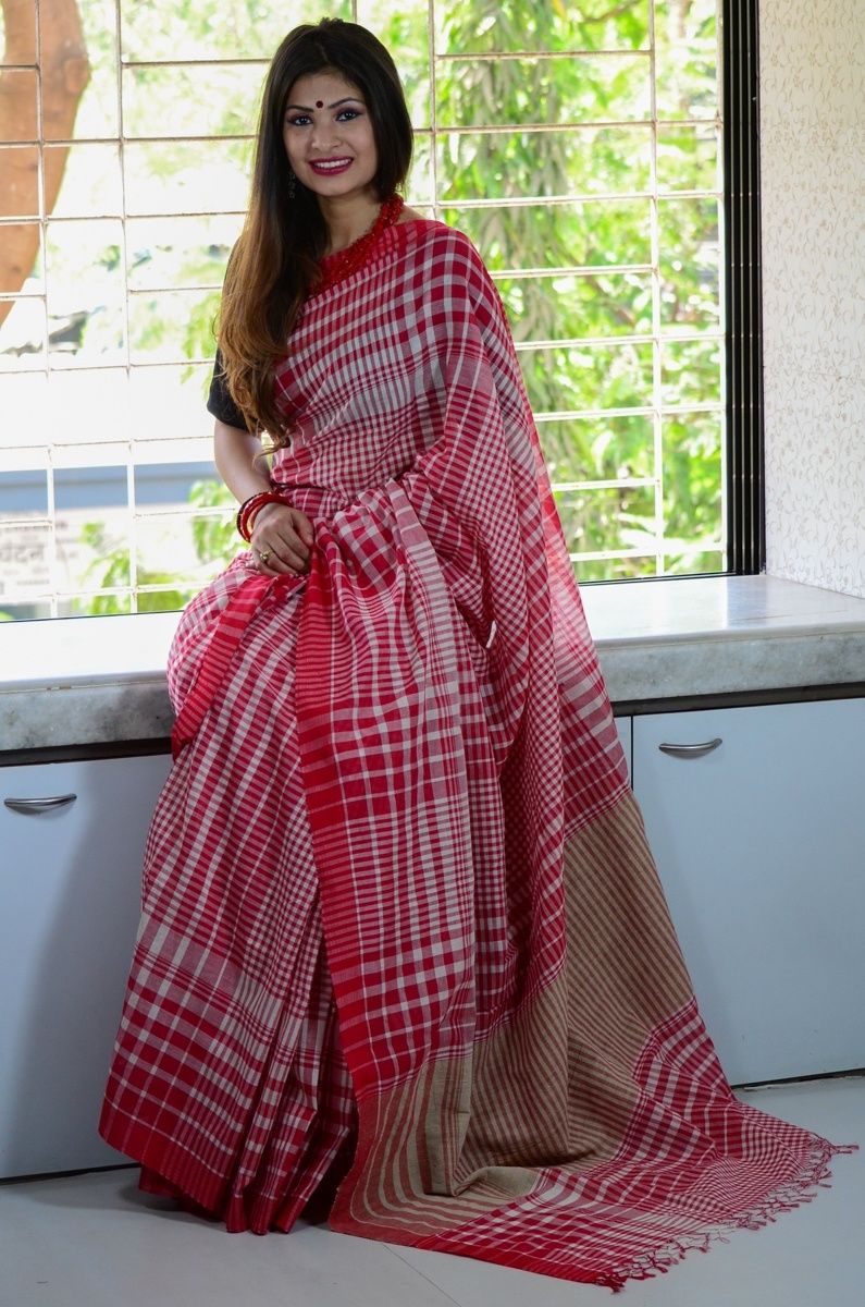 Linen Khadi Cotton Handloom Gamcha Saree