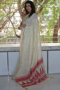 Linen Ghicha Khadi Tussar Cotton by Silk Handloom Saree