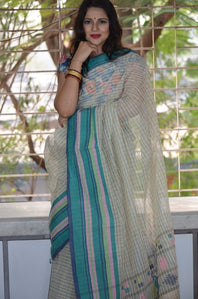 Ghicha Khadi Cotton Chequered Handloom Saree