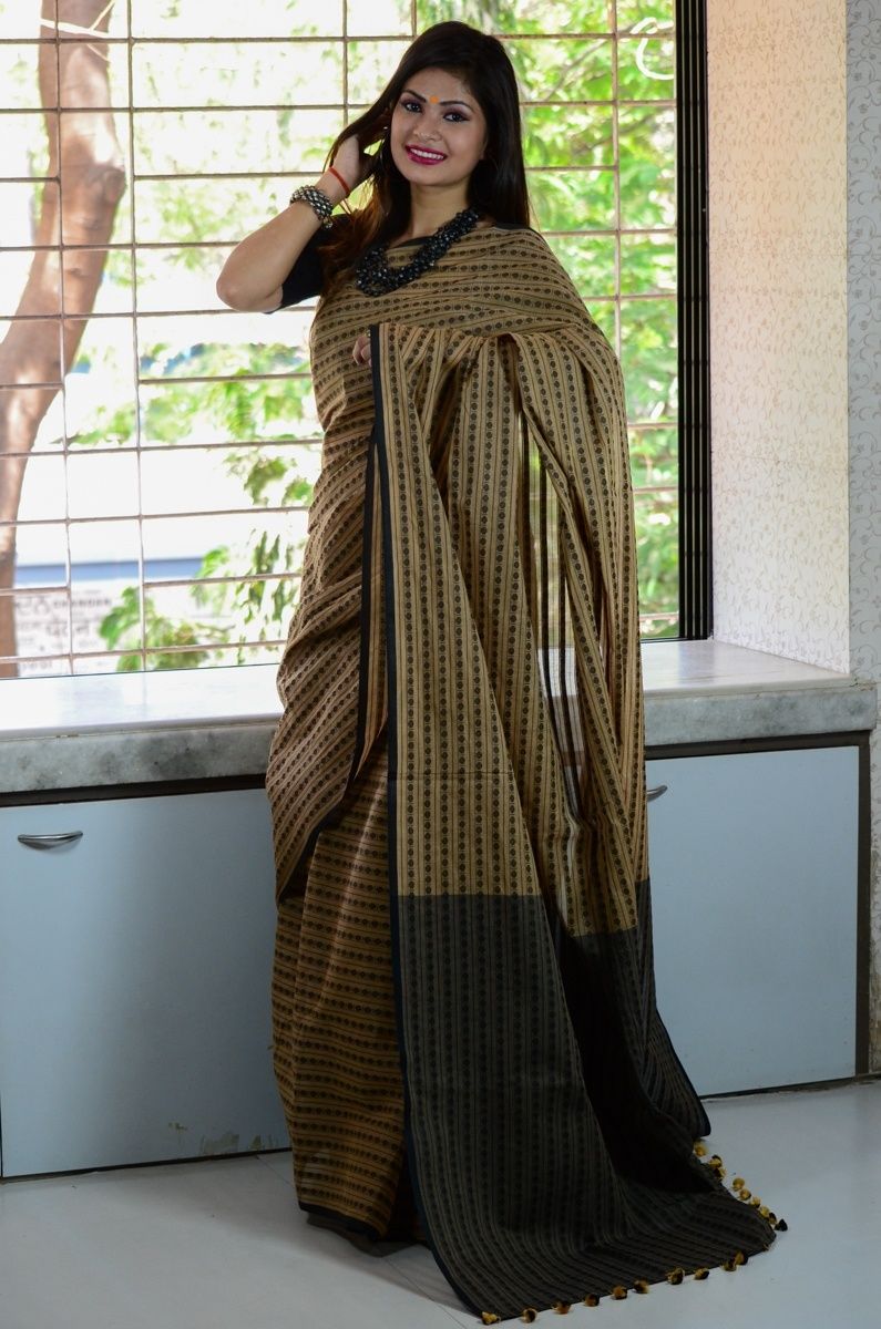 Cotton Khadi Rudraksha Woven Booti Designed Handloom Saree