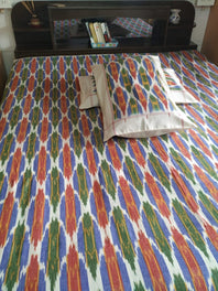 Pure Handloom Mercerised Cotton Double Ikat Full Size Bedsheet With Two Pillow Covers