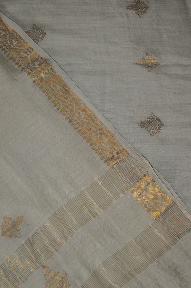 100% Pure Super Soft Muga Tussar Handloom with small Woven Butti Silk Dupatta ( This dupatta is a pure silk handloom product in its natural muga color can be dyed on prior request) For dyeing information please call us at 9930655009