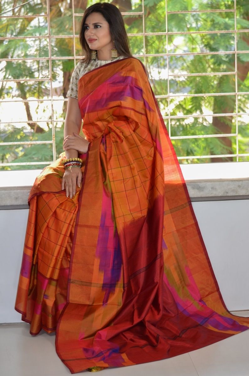 Madhavarm Silk Checkered Bordered Sarees
