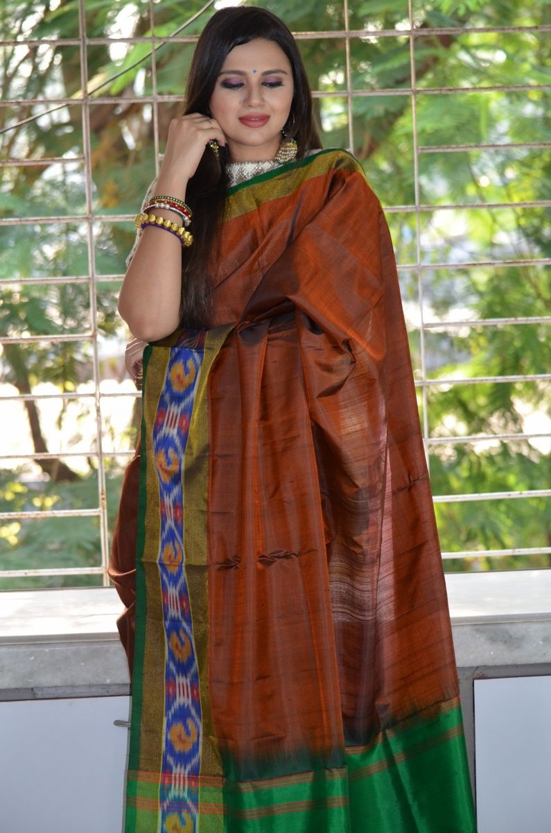 Traditional Ilkal Solid Colored Saree – Essence of India