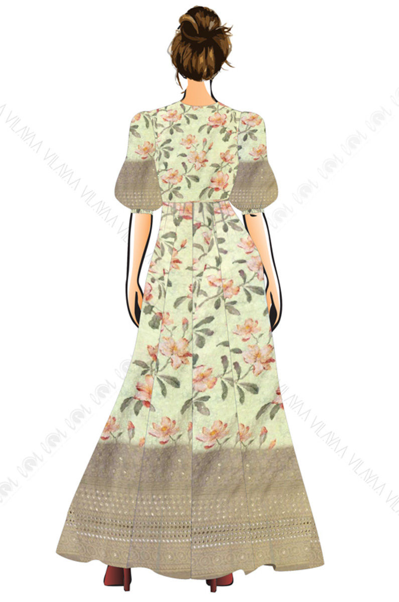 Spring Summer - 2020 - Full Length Floral Paneled Dress With 3/4 balloon Sleeves
