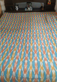 Pure Handloom Mercerised Cotton Double Ikat Full Size Bedsheet (Without pillow Covers)