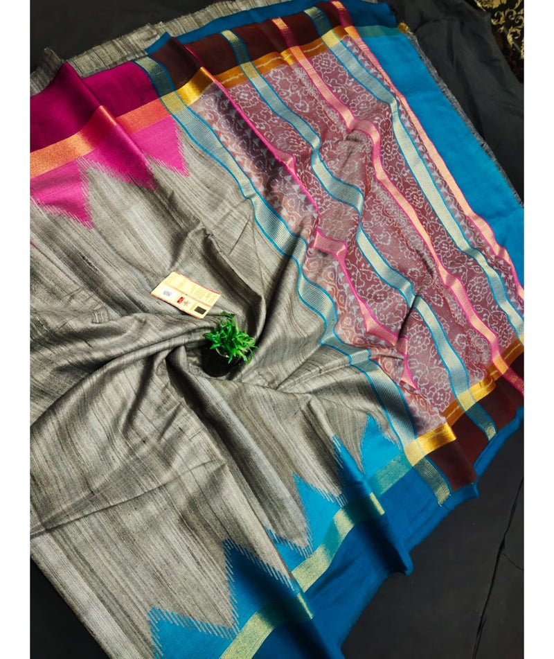 Chhattisgarh Pure Tussar Silk Saree With Sambalpuri Inspired Woven Pallu