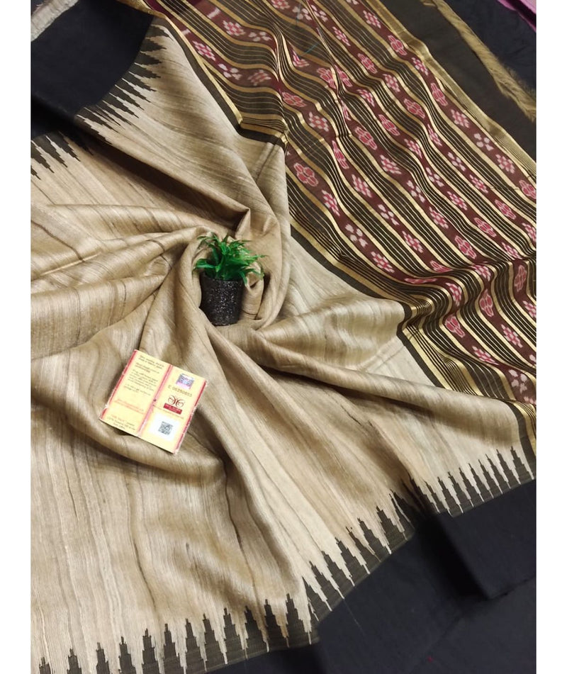 Chhattisgarh Pure Tussar Silk Saree With Sambalpuri Inspired Woven Pallu