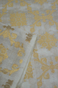 Handwoven Cotton by Silk Chanderi Jamdani Inspired Zari Butti Full Jaal Fabrics