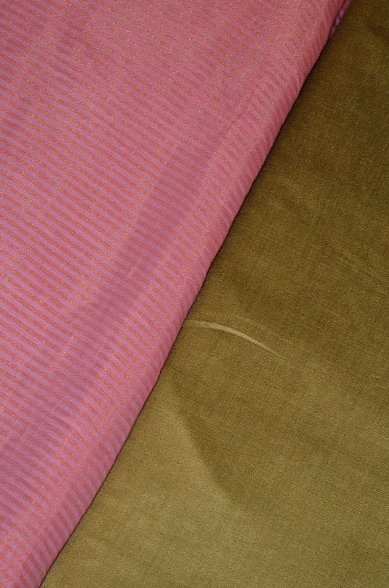 Handloom Pure Chanderi Tissue Striped Zari Based Kurta Piece With A Cotton Silk Matching Lower
