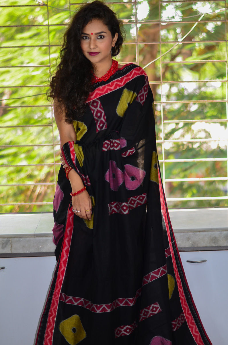 Mercerized Cotton Handloom Double Ikat Designer Sambalpuri Saree