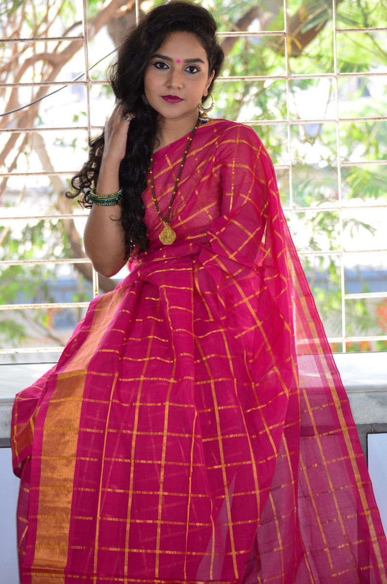Zari Checkered Venkatagiri Cotton Saree