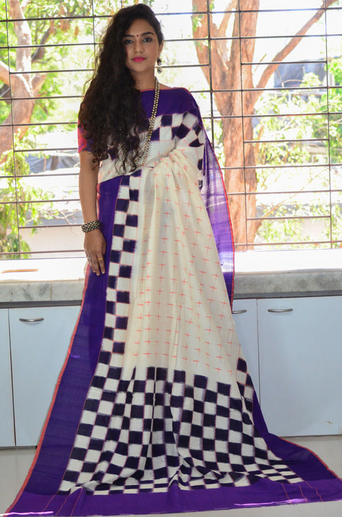 Pure Mercerised Cotton Double Ikat Pochampally Saree