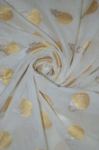 Pure Handloom Cotton by Silk Chanderi Jamdani Zari Butti Fabrics ( TO BUY A QUANTITY OF 1.5,2.5,3.5 PLEASE CALL US AT 9930655009)