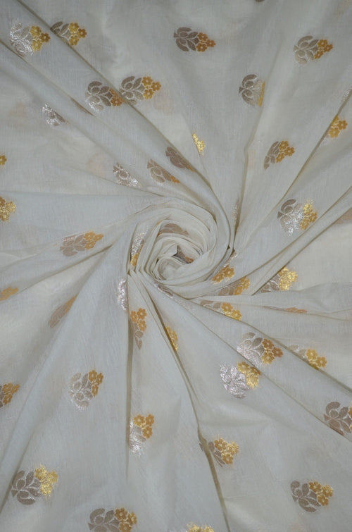Pure Handloom Cotton by Silk Chanderi Jamdani Zari Butti Fabrics ( TO BUY A QUANTITY OF 1.5,2.5,3.5 PLEASE CALL US AT 9930655009)