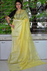 Pure 100%  Woven Linen  Muga Silk Saree