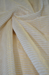 Handloom Pure Silk Chanderi Tissue Golden Zari Based Striped Fabric
