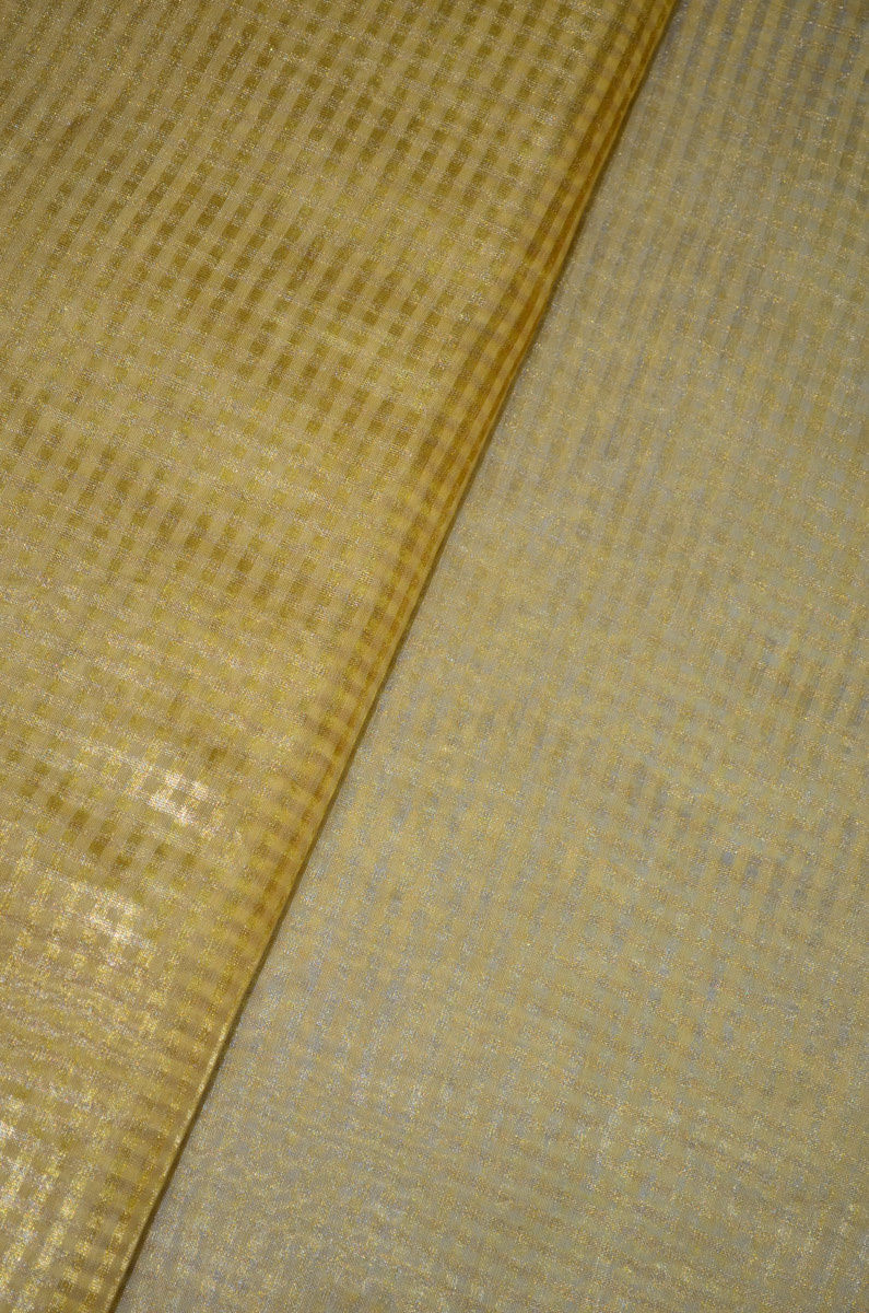 Handloom Pure Silk Chanderi Tissue Golden Zari Based  Checkered Fabric  ( TO BUY A QUANTITY OF 1.5,2.5,3.5 PLEASE CALL US AT 9930655009)